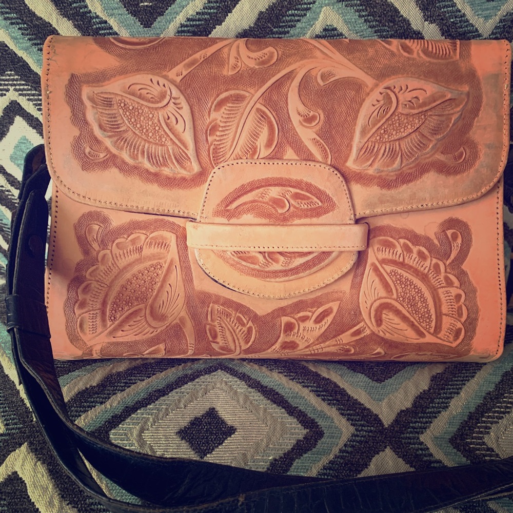 Vintage reversible hand tooled leather purse
